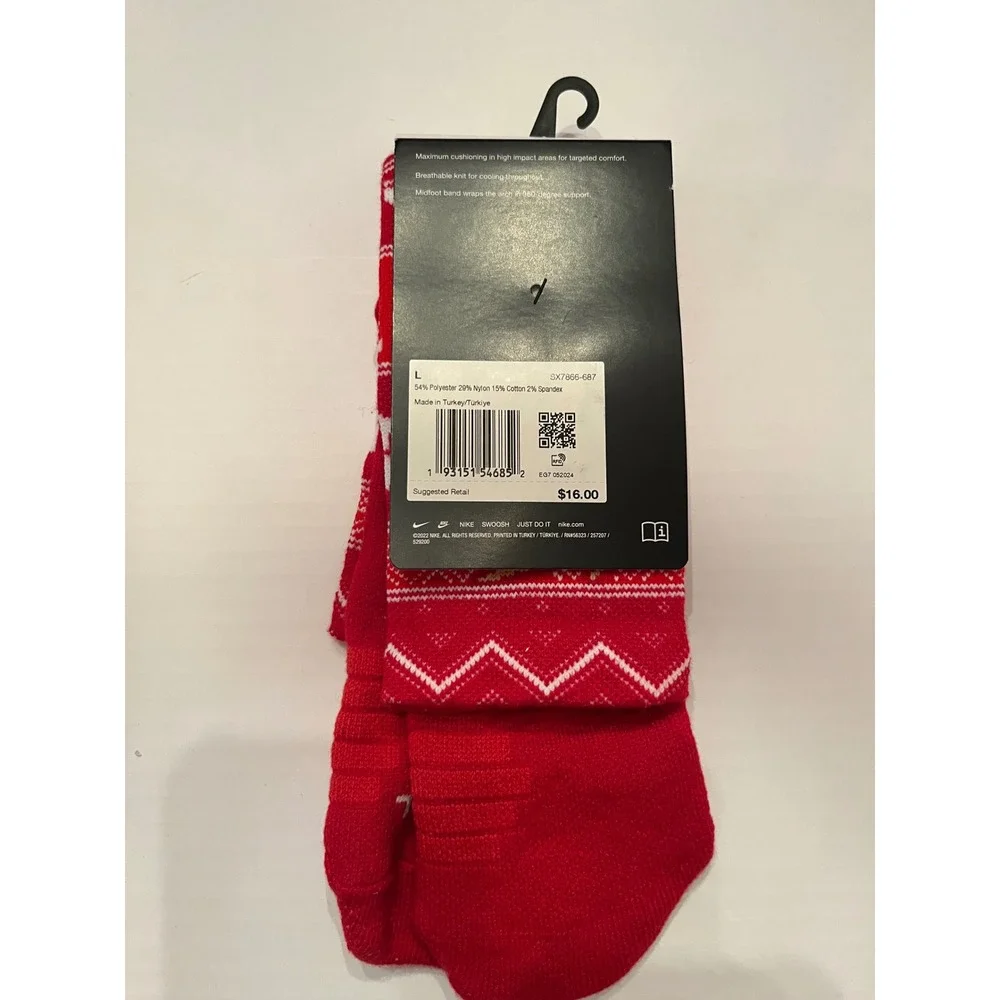 Nike Elite Basketball Dri-Fit Crew Socks Christmas‎ Santa Unisex W10-13 M 8-12